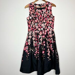 Talbots Tea-Length Black & Pink Sleevless Floral Dress, sz. 10